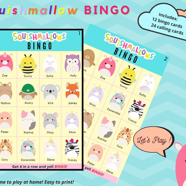 Squishmallows BINGO, Squishmallows Printable Bingo, Squishmallows Game, Printable Bingo, Squishmallows, Party Game | Instant Download