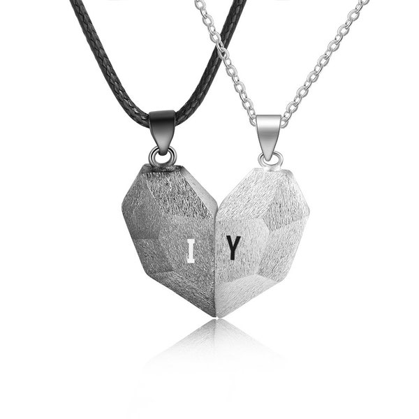 Hers and His Stone Initial Couples Friendship Necklace | Valentine's Day Gift
