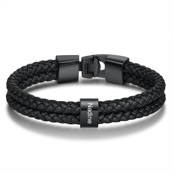 Leather bracelet with name charms deals