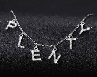 Single Crystal Letters Name Necklace-Bling.