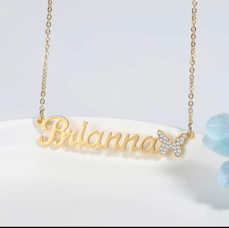 Name necklace with Iced out butterfly