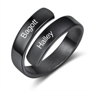 Adjustable Custom Name Couple Ring | Friendship Ring | Family Ring | Black stainless steel Ring for Men and Women