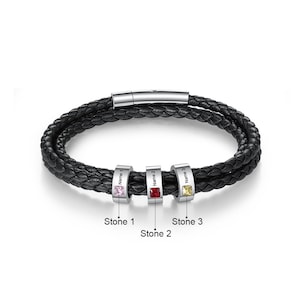 New Birthstone Men's leather Bracelet personalized image 4