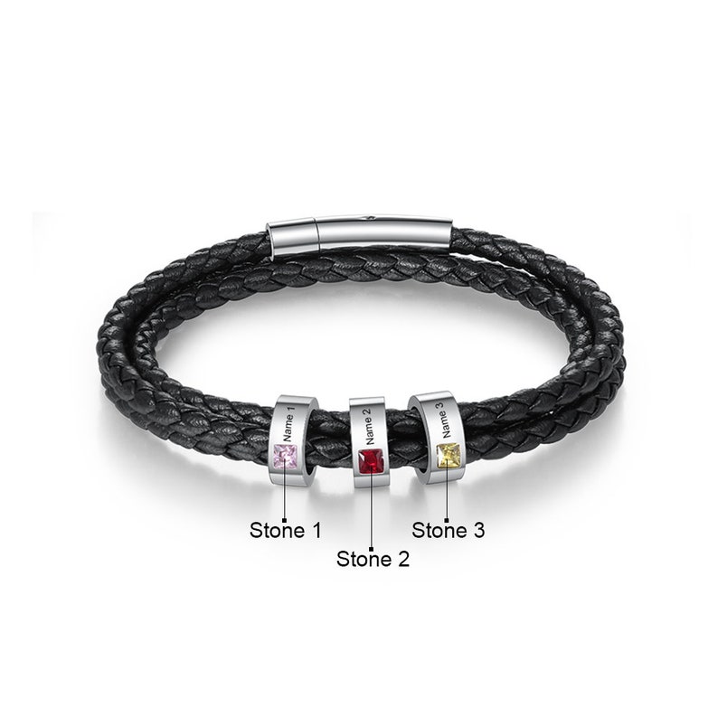 New Birthstone Men's leather Bracelet personalized image 4