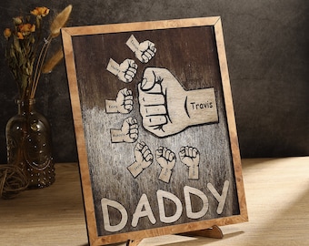 Custom Wooden Family Names Ornament | Father's Day Gift | Gift for dads | Personalized Fist Bump Sign For Dad
