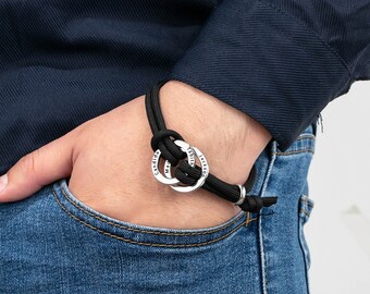 Braccialetti personalizzati incisi a 4 nomi per uomini Bracciale in corda regolabile in acciaio inossidabile personalizzato Regali di compleanno per maschio