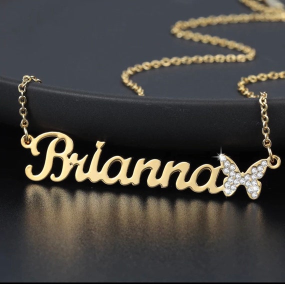 Name Necklace With Iced Out Butterfly Etsy Canada