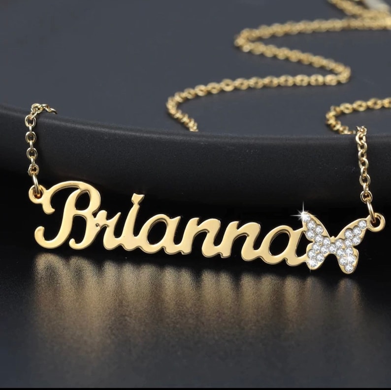 Name necklace with Iced out butterfly