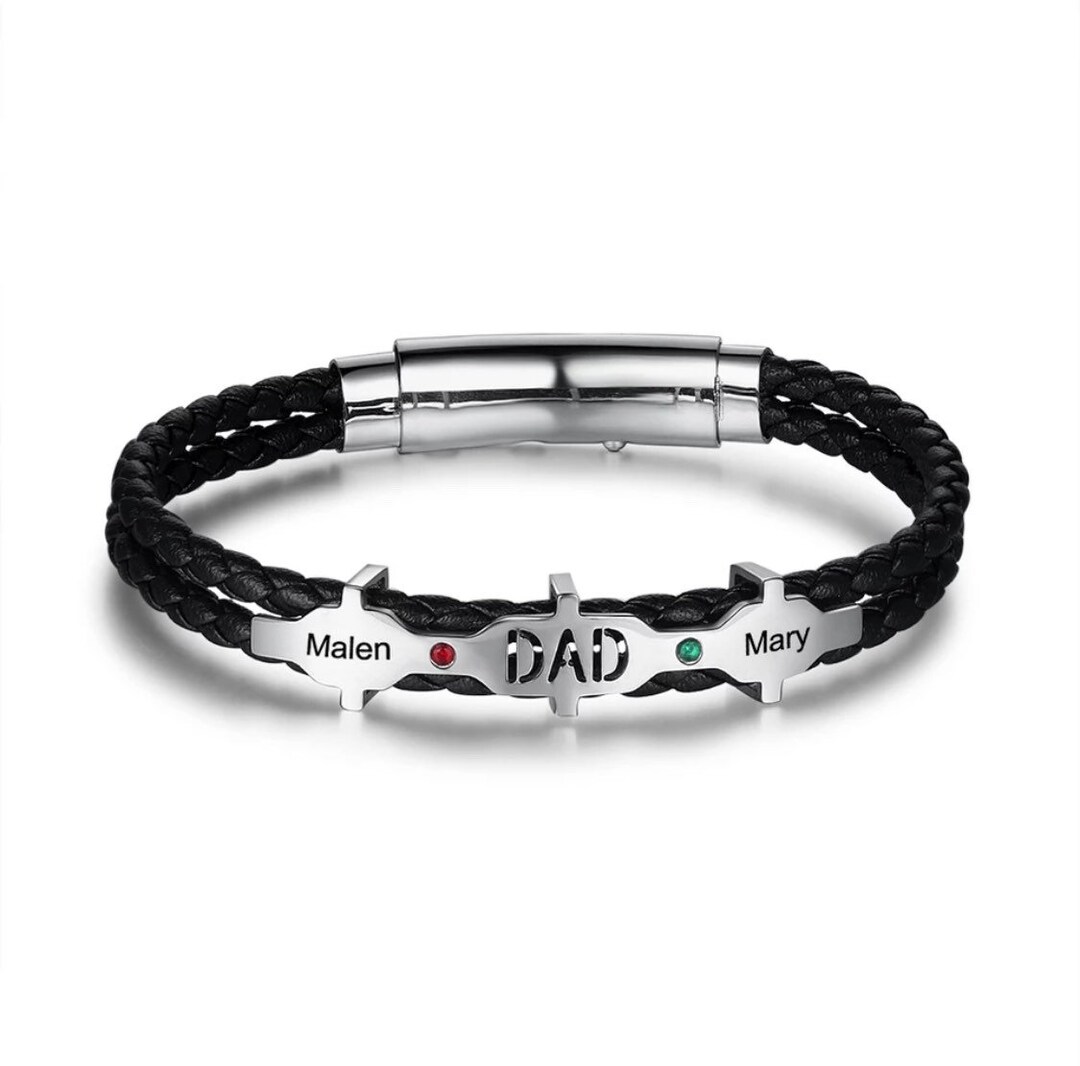 Dad Personalized Bracelet Adjustable Leather Birthstone Bracelet ...