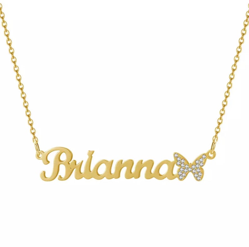 Name necklace with Iced out butterfly