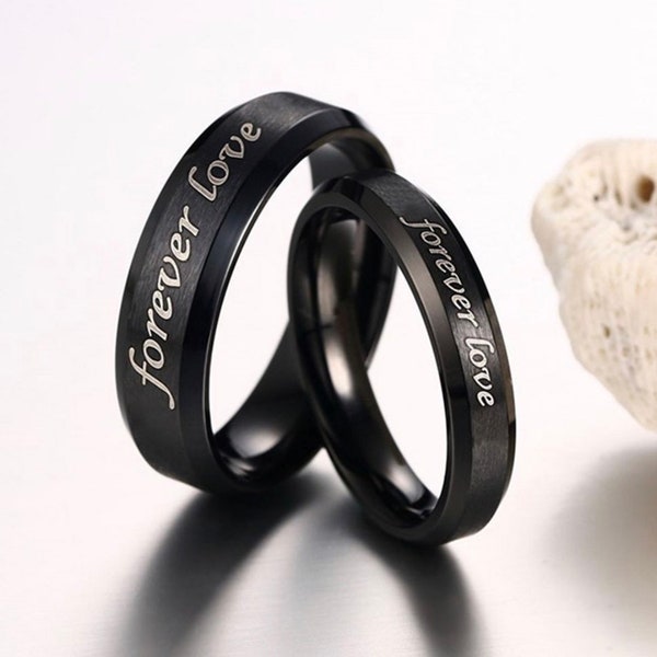 Personalized Stainless Steel Black Ring | Couple's Rings | Friendship Ring | Gift for Couples