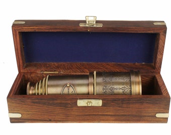 Antique handmade navigational telescope with gift box (brown_20 Inch)