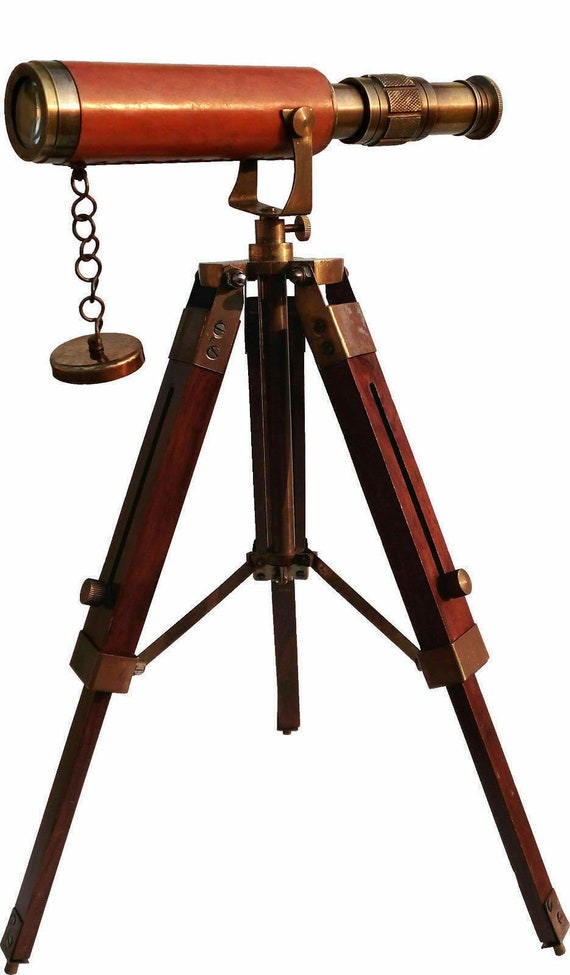 Nautical Vintage Navy Marine 9" Antique Telescope with Wooden Tripod Stand 