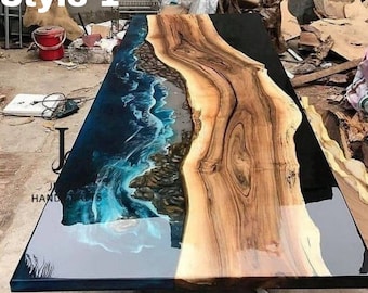 Epoxy Handmade Luxury dining, sofa, Side center table top Live Edge Walnut Table, Custom Order, Black Epoxy Resin River Table, Natural Wood