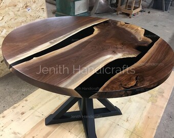 Live Edge Walnut Epoxy River Table Top (24x24 Inch)