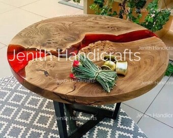 Live Edge Walnut Epoxy River Table Top, Round Acacia Wood Coffee Table
