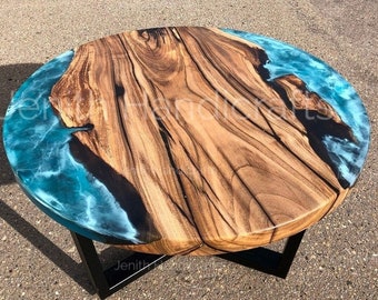 Epox Table dining, sofa, Side center table top Live Edge Walnut Table, Custom Order, Epoxy Resin River Table, rond hout 24x24", inch