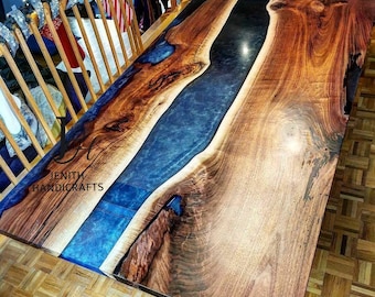 Epoxy Table, dining, sofa, center table top Live Edge Walnut Table ,Custom Order,Blue Epoxy Resin River Table, Natural Wood 24x48, 36x60 inc