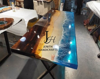 Epoxy Handmade Luxury dining, sofa, Side center table top Live Edge Walnut Table, Custom Order, Blue  Epoxy Resin River Table, Natural Wood