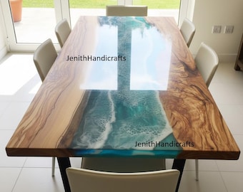 Ocean Blue Epoxy Resin Live Edge Dining Table – Acacia Wood River Coffee Table