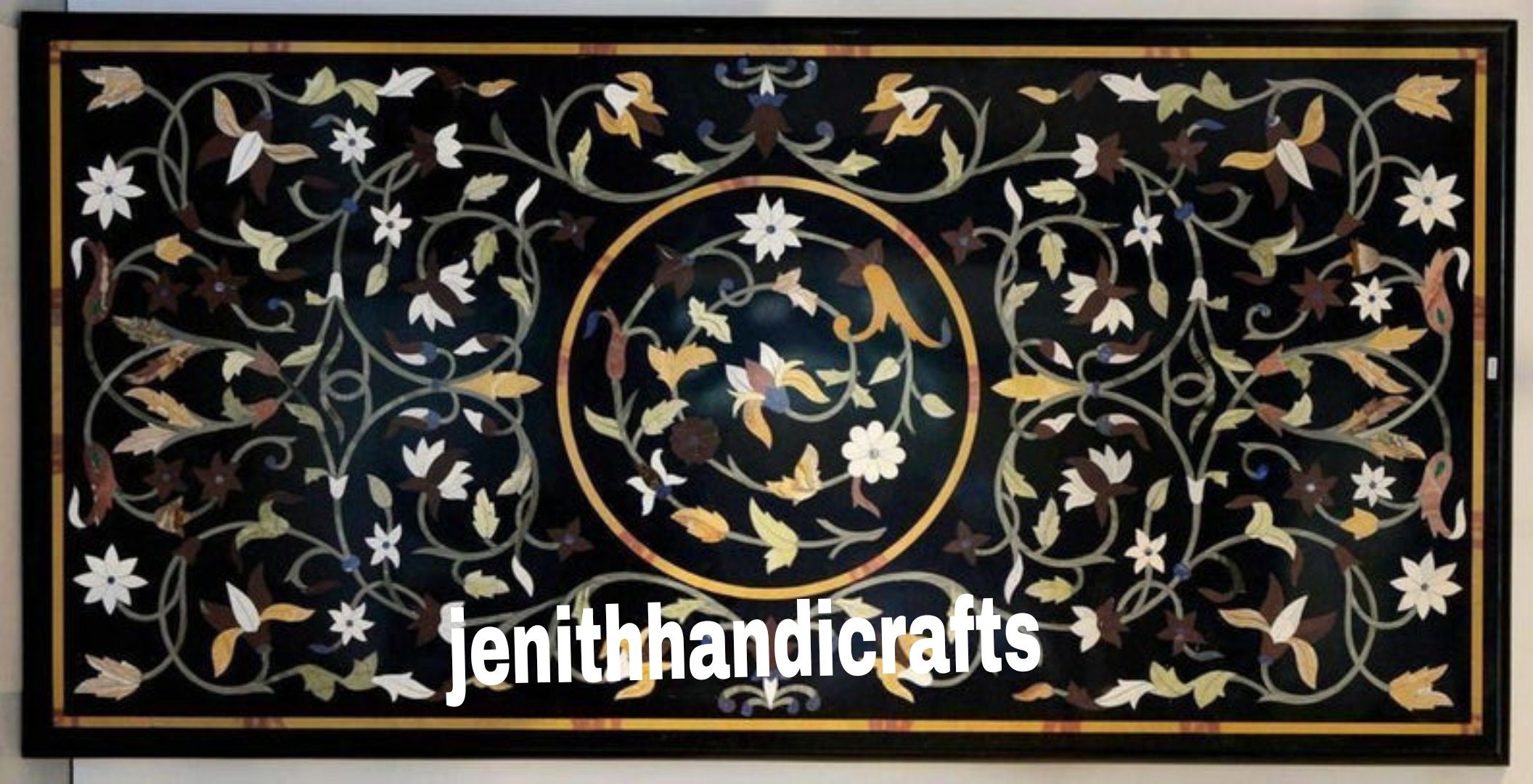 Marble Inlay Rectangular Table Top Rectangle Black Marble Dining Table Top Multi Stone Beautiful ...