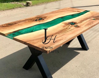 Epoxy Table, dining, sofa,Side center table top Live Edge Walnut Table ,Custom Order, GreenEpoxy Resin River Table, Natural Wood  36x60 inch