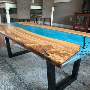 Blue Epoxy Resin River Table – Live Edge Wood Table Top, Dining Table, Handmade Custom Furniture, Modern Rustic Home Decor&quot;