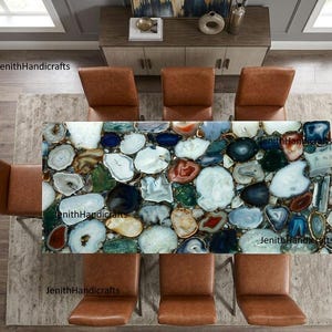 Multi-Color Agate Slab Table Top – Natural Geode Mosaic Custom Decor
