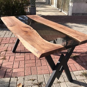 Epoxy  dining, sofa,Side center table top Live Edge Walnut Table ,Custom Order, TrancperentEpoxy Resin River Table, Natural Wood  36x60 inch