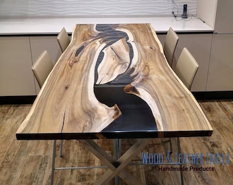 Live Edge Acacia Wood Epoxy River Table Top – Custom Dining, Coffee Furniture
