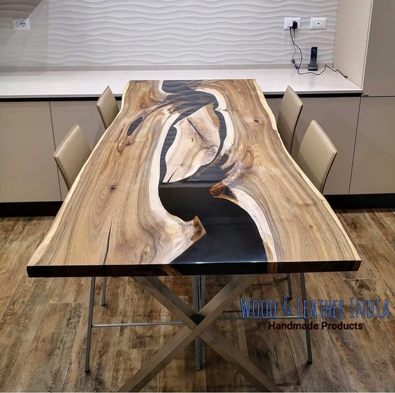 Walnut and sale black epoxy table
