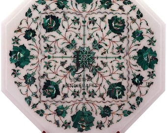 Octangle  Marble Inlay Table Top,coffee,dinning ,side table top Semi Precious Floral Inlaid in it Malachite Carnelian ;12",15",18" inches