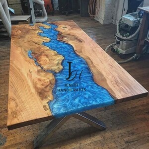 Blue Epoxy Resin River Table – Live Edge Wood Table Top, Dining Table, Handmade Custom Furniture, Modern Rustic Home Decor&quot;