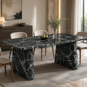 Handmade Green Spider Marble Dining Table | Luxury Rectangular Stone Top