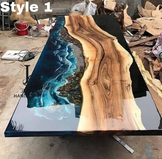 Epoxy Handmade Luxury Dining, Sofa, Side Center Table Top Live Edge Walnut  Table, Custom Order, Black Epoxy Resin River Table, Natural Wood 