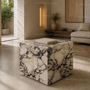 Breccia Marble Cube Coffee Table: Luxury Stone Block Furniture