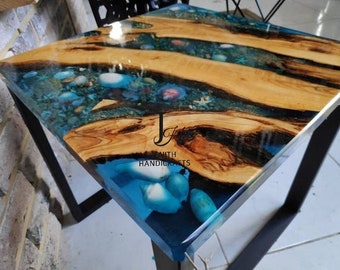 Epoxy Handmade Luxury dining, sofa, Side center table top Live Edge Walnut Table, Custom Order, Blue Epoxy Resin River Table, Natural Wood