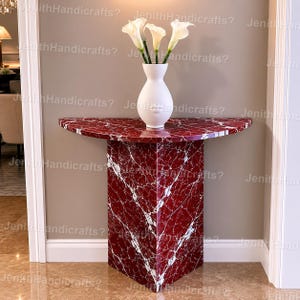 Luxury Rosso Levanto Marble Console Table Modern Half Moon Entryway Table Handmade Red Stone Accent Furniture  Rosso Levanto Entryway Table