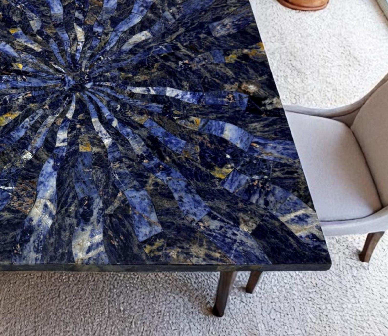 Handcrafted Sodalite Gemstone Dining Table Top – Luxury Blue Stone ...