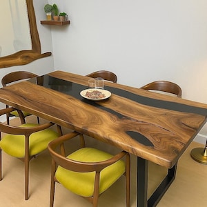 Black Epoxy River Dining Table – Live Edge Acacia Wood Resin Tabletop, Custom Resin table | Luxury Table, epoxy table, epoxy dining table