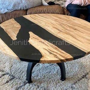 Epoxy Table, dining, sofa ,Side , center tabletop Live Edge Walnut Table ,Custom Order, Black Epoxy Resin River Table, round Wood 24X24&quot;Inch