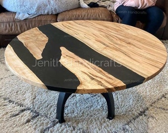 Live Edge Walnut Epoxy River Table Top, Round 24" Acacia Wood Dining Surface
