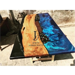 Blue Epoxy Resin River Table – Live Edge Wood Table Top, Dining Table, Handmade Custom Furniture, Modern Rustic Home Decor&quot;