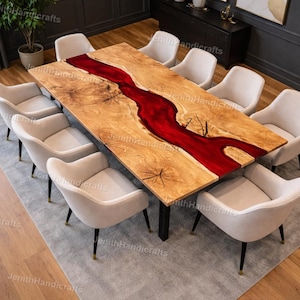 Custom Red Epoxy Dining Table, Live Edge River Table top , Handmade Wood Slab Table, Luxury Statement Furniture Red Resin River Table top ,