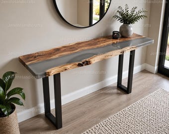 Live Edge Walnut Epoxy Console Table | Handmade Entryway Hallway Furniture