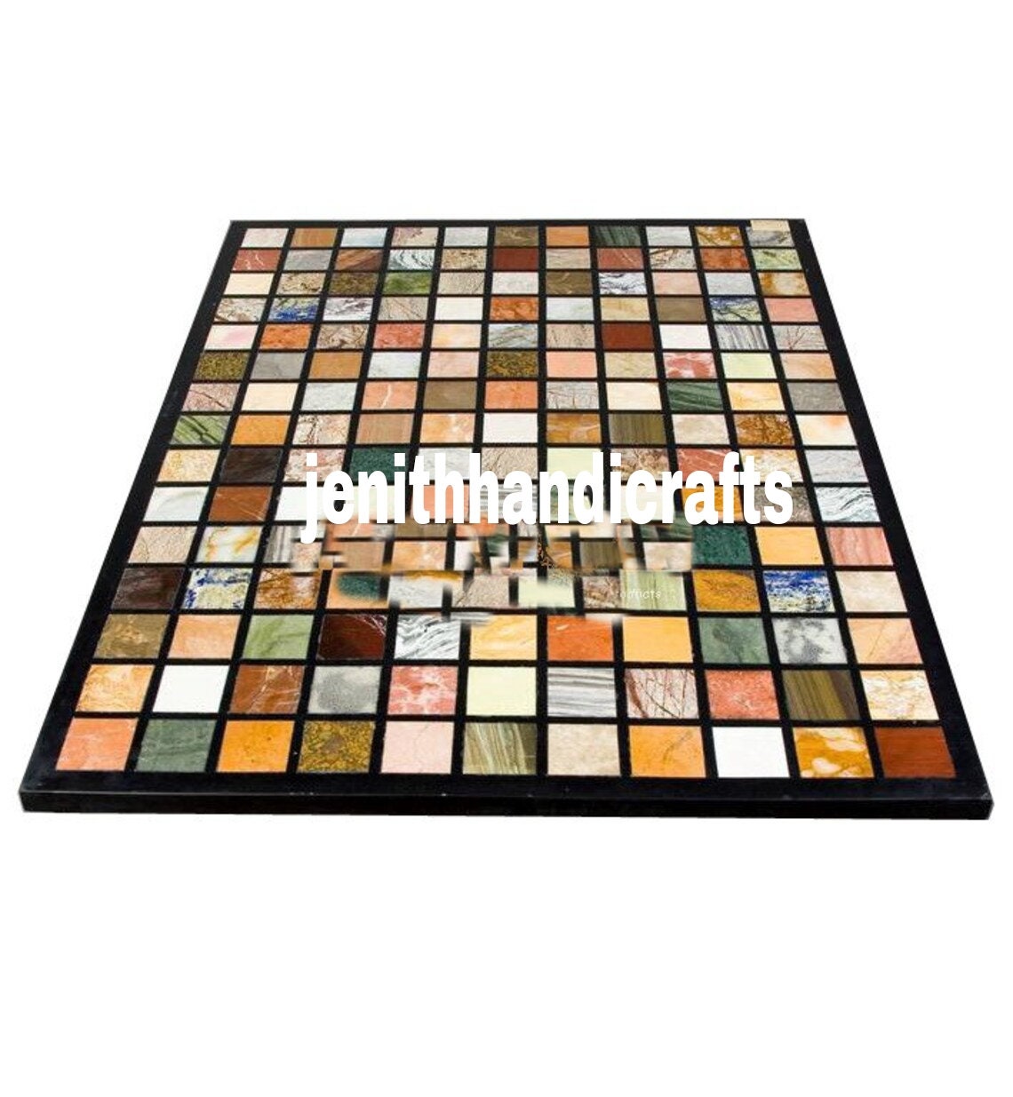 Marble Inlay Rectangular Table Top Rectangle Black Marble Dining Table Top Multi Stone Beautiful ...