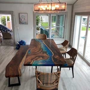 Epoxy Resin Table Top – Live Edge Wood River Table, Custom Dining or Coffee Table, Modern Rustic Furniture, Handmade Home Decor&quot;