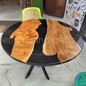 Epoxy Table, dining, sofa ,Side , center tabletop Live Edge Walnut Table ,Custom Order, Black Epoxy Resin River Table, round Wood 24X24&quot;Inch