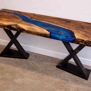 Live Edge Walnut Blue Epoxy River Console Table, Ocean Resin Hallway Table, Solid Wood Entryway Table, Custom River Furniture River Console