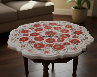 Octangle  Marble Inlay Table Top,coffee,dinning ,side table top Semi Precious Floral Inlaid in it Lapis lazuli Carnelian ;12",15",18" inches
